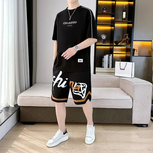 Set coordinato t - shirt e pantaloncini con lettere da uomo ATREND