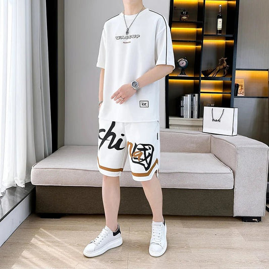 Set coordinato t - shirt e pantaloncini con lettere da uomo ATREND