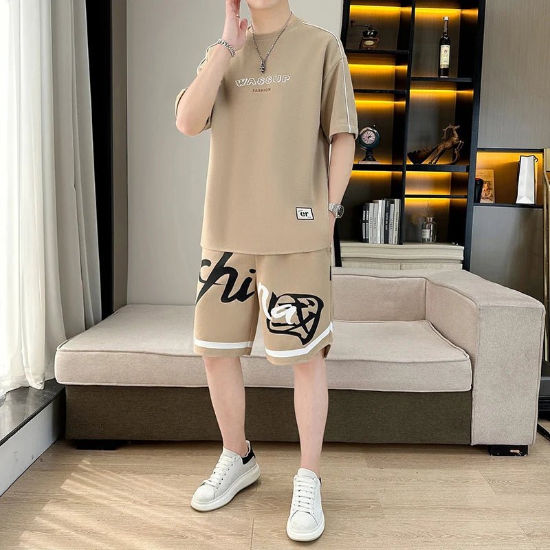Set coordinato t - shirt e pantaloncini con lettere da uomo ATREND