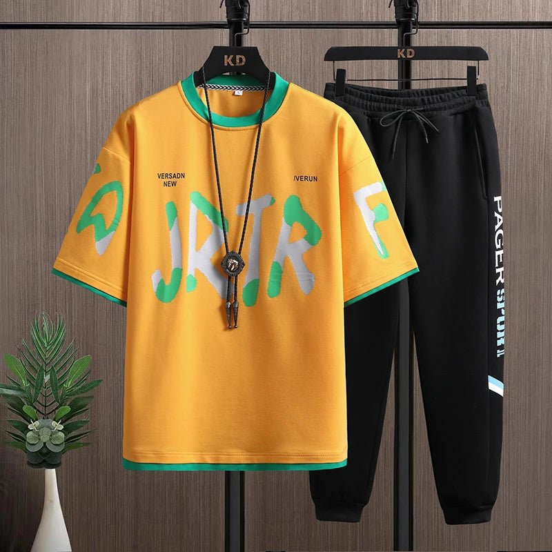 Set coordinato t-shirt e pantaloni stampa lettere da uomo - set coordinato ATREND