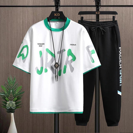 Set coordinato t-shirt e pantaloni stampa lettere da uomo - set coordinato ATREND