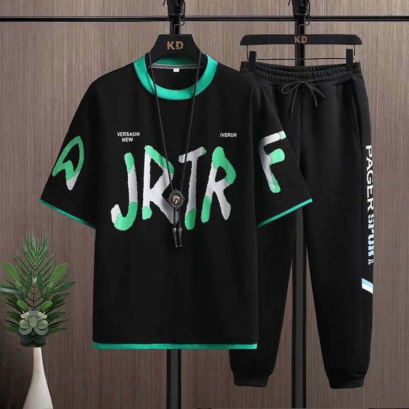 Set coordinato t-shirt e pantaloni stampa lettere da uomo - set coordinato ATREND