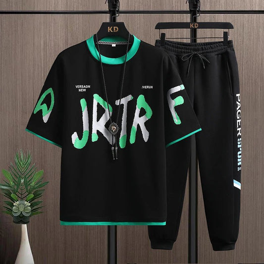 Set coordinato t-shirt e pantaloni stampa lettere da uomo - set coordinato ATREND