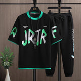 Set coordinato t-shirt e pantaloni stampa lettere da uomo - set coordinato ATREND