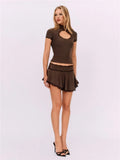 Set coordinato t - shirt scavata e mini gonna geometrica da donna ATREND