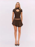 Set coordinato t - shirt scavata e mini gonna geometrica da donna ATREND