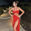 Set coordinato top con fiore e gonna lunga con spacco da donna ATREND