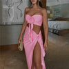 Set coordinato top con fiore e gonna lunga con spacco da donna ATREND