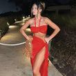 Set coordinato top con fiore e gonna lunga con spacco da donna ATREND