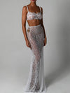 Set coordinato top corto e gonna lunga in pizzo trasparente da donna ATREND
