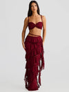 Set coordinato top corto e gonna lunga plissettata in pizzo da donna ATREND