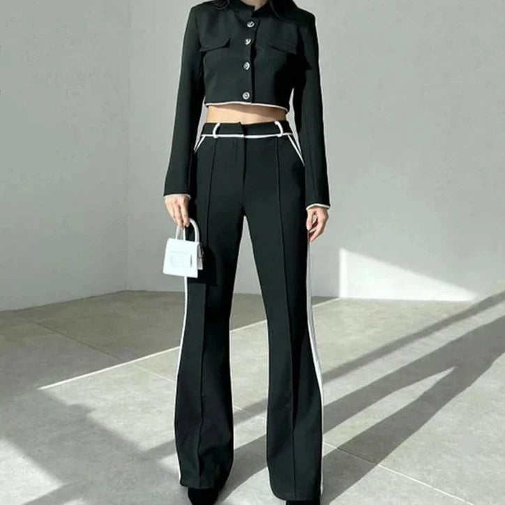 Set coordinato top corto e pantaloni con bordo a contrasto da donna ATREND