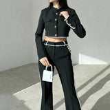Set coordinato top corto e pantaloni con bordo a contrasto da donna ATREND