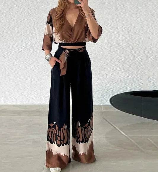 Set coordinato top corto e pantaloni larghi da donna - Set coordinato ATREND