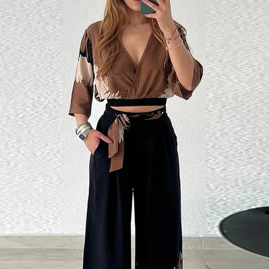 Set coordinato top corto e pantaloni larghi da donna - Set coordinato ATREND