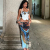 Set coordinato top corto stringato e gonna lunga con stampa grafica da donna ATREND