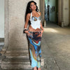 Set coordinato top corto stringato e gonna lunga con stampa grafica da donna ATREND