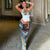 Set coordinato top corto stringato e gonna lunga con stampa grafica da donna ATREND