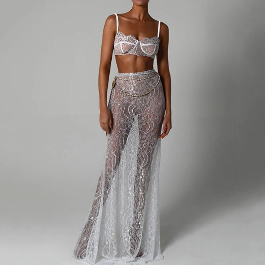 Set coordinato top e gonna lunga trasparente da donna ATREND