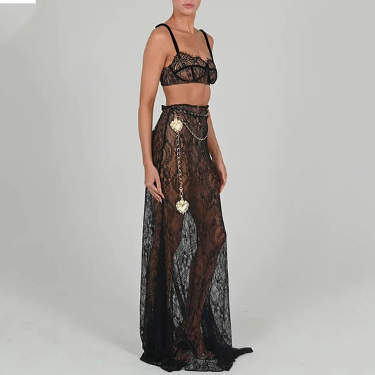 Set coordinato top e gonna lunga trasparente da donna ATREND