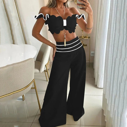 Set coordinato top e pantaloni con bordo a contrasto da donna ATREND