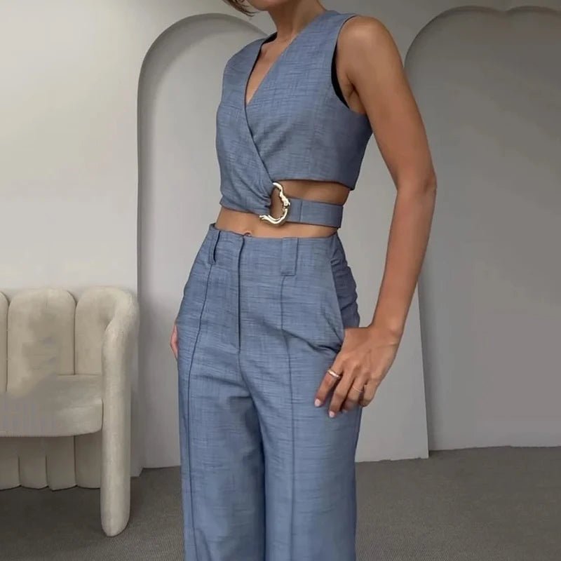 Set coordinato top incrociato e pantaloni da donna - Set coordinato ATREND