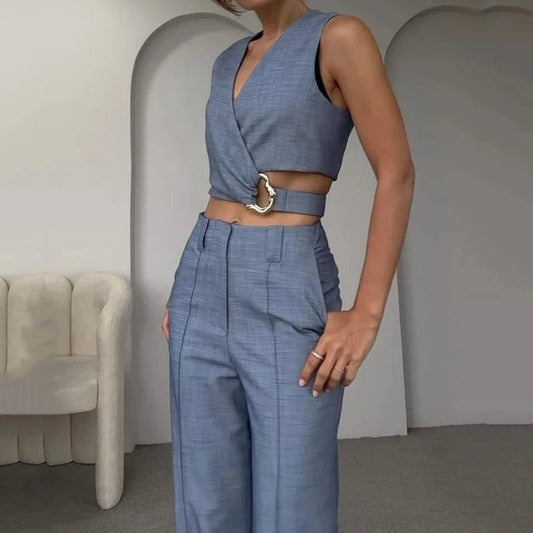 Set coordinato top incrociato e pantaloni da donna - Set coordinato ATREND