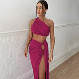 Set coordinato top monospalla e gonna con spacco da donna ATREND