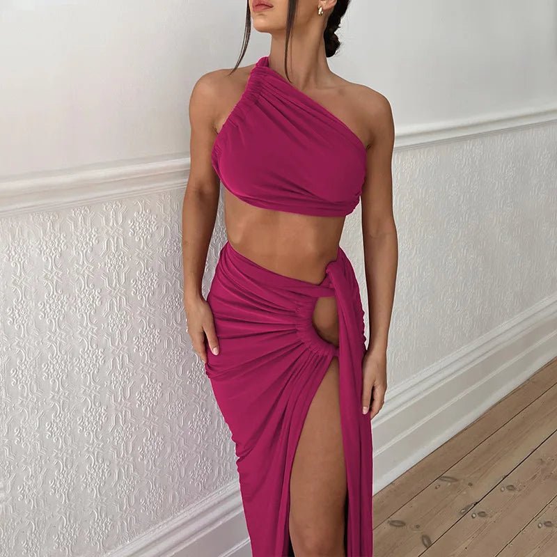 Set coordinato top monospalla e gonna con spacco da donna ATREND