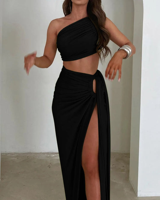Set coordinato top monospalla e gonna con spacco da donna ATREND