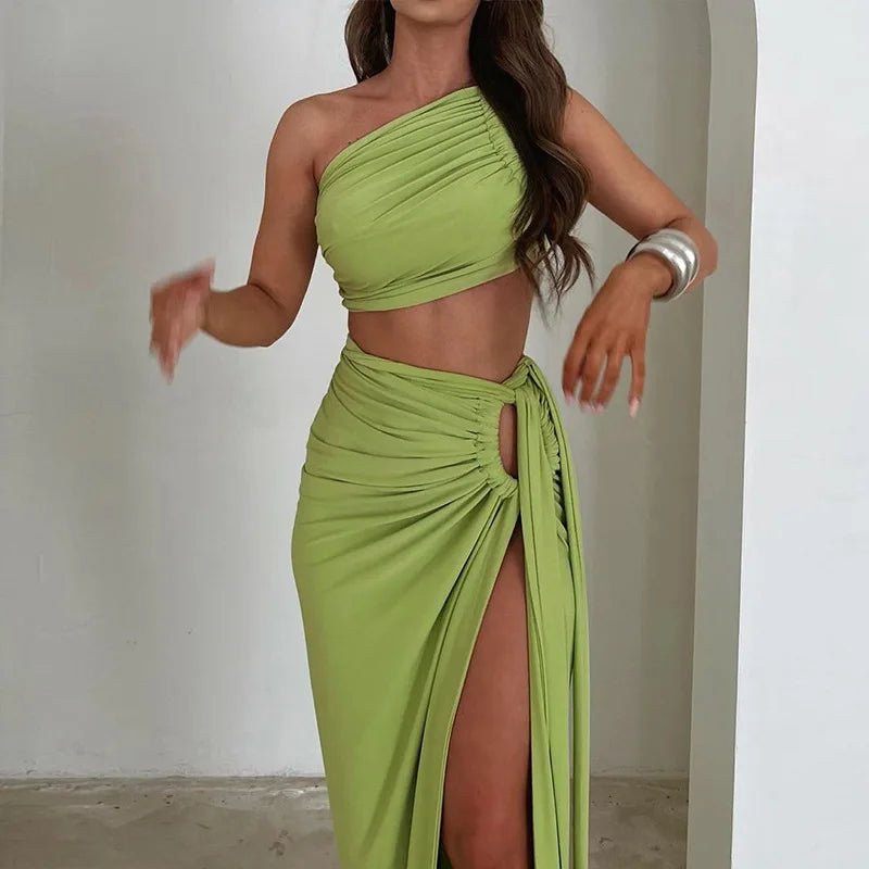 Set coordinato top monospalla e gonna con spacco da donna ATREND