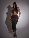 Set coordinato trasparente top intrecciato e gonna da donna ATREND