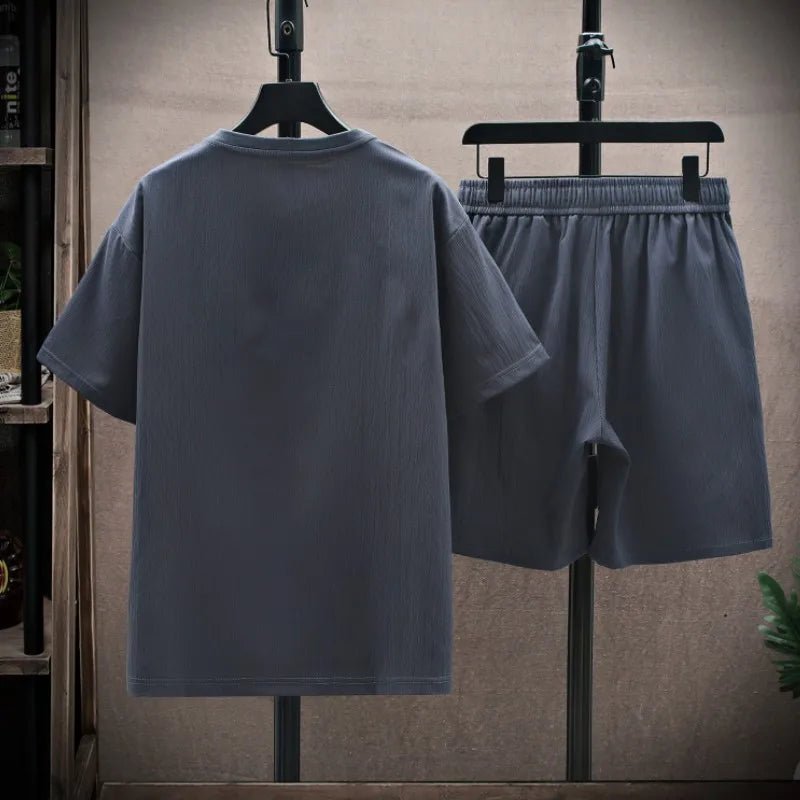 Set coordinato t-shirt e pantaloncini casual tinta unita da uomo - set coordianato ATREND