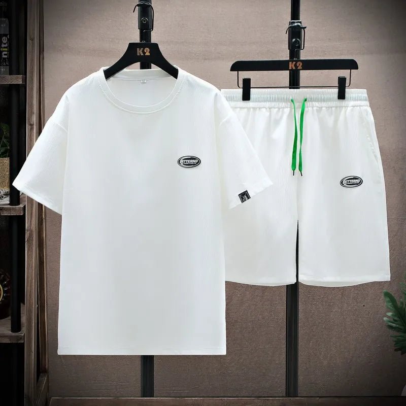 Set coordinato t-shirt e pantaloncini casual tinta unita da uomo - set coordianato ATREND