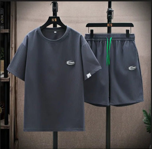 Set coordinato t-shirt e pantaloncini casual tinta unita da uomo - set coordianato ATREND