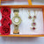Set idea regalo orologio collana orecchini e anello con pietra rossa da donna ATREND