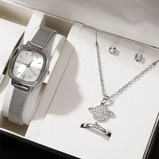 Set orologio anello collana e orecchini con brillantini da donna ATREND