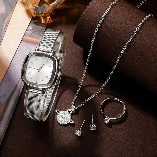 Set orologio anello collana e orecchini con brillantini da donna ATREND