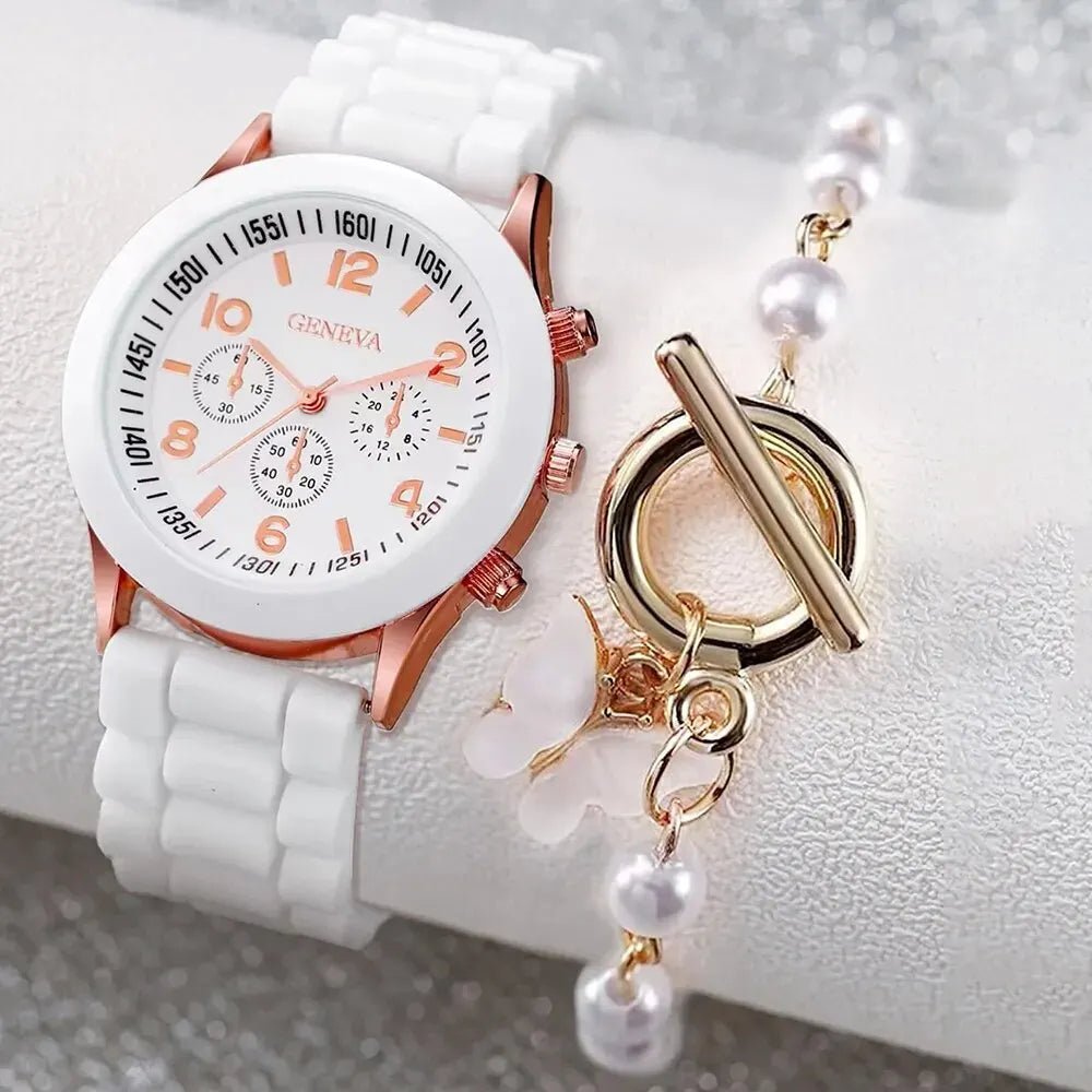 Set orologio con cinturino in silicone e braccialetto da donna ATREND
