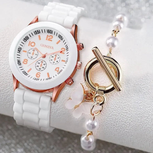 Set orologio con cinturino in silicone e braccialetto da donna ATREND