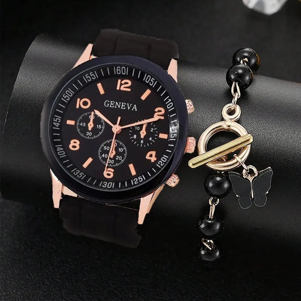 Set orologio con cinturino in silicone e braccialetto da donna ATREND