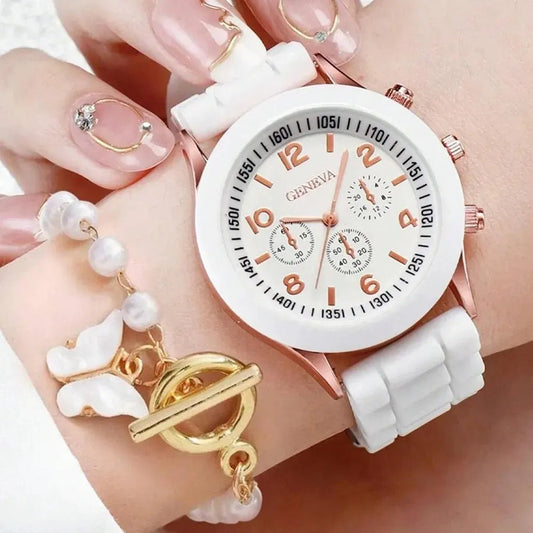 Set orologio con cinturino in silicone e braccialetto da donna ATREND