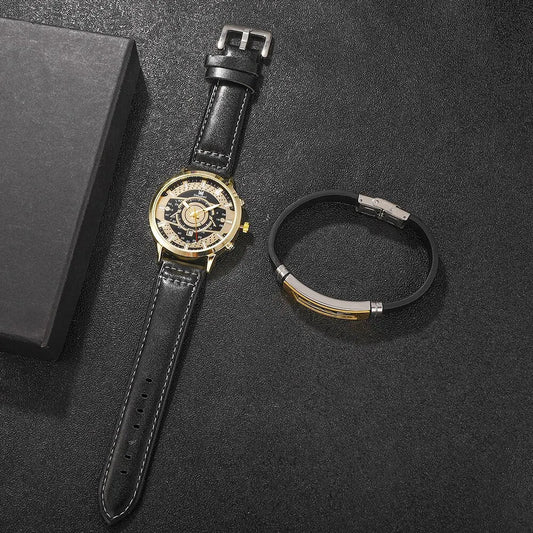 Set orologio in pelle al quarzo e braccialetto da uomo - Idea regalo uomo ATREND
