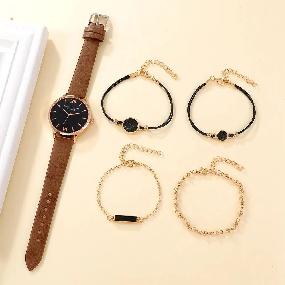 Set orologio in pelle PU e braccialetti da donna ATREND