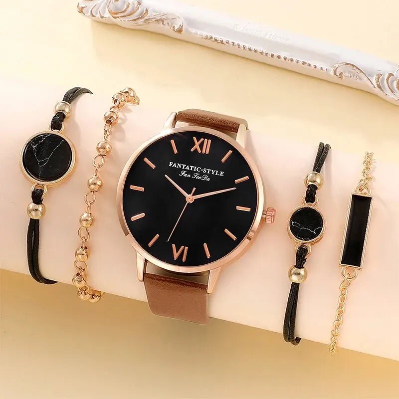 Set orologio in pelle PU e braccialetti da donna ATREND