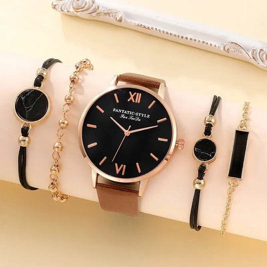 Set orologio in pelle PU e braccialetti da donna ATREND