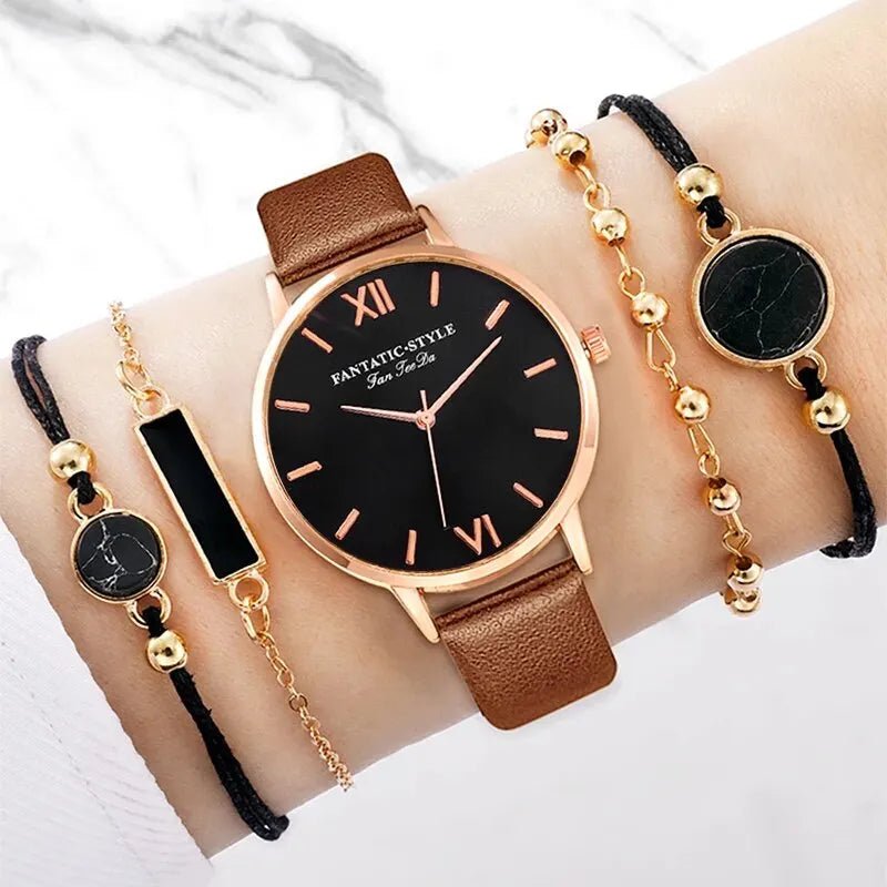 Set orologio in pelle PU e braccialetti da donna ATREND