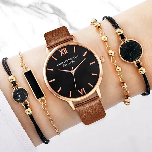 Set orologio in pelle PU e braccialetti da donna ATREND