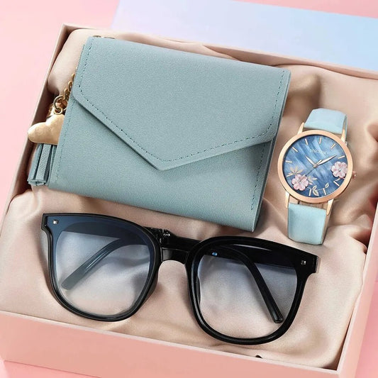 Set orologio occhiali e portafoglio in pelle PU da donna - Idea regalo donna ATREND