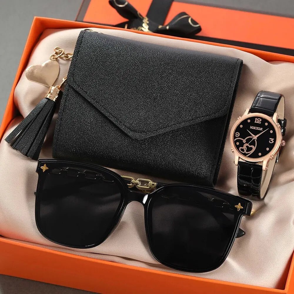 Set orologio occhiali e portafoglio in pelle PU da donna - Idea regalo donna ATREND